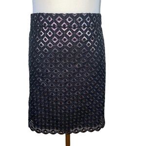 New Stella McCartney Embroidered Silk Blend Silver Black Skirt Size M Diamond